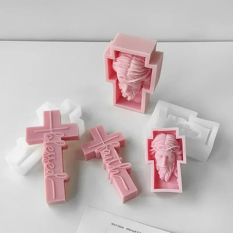 Portrait Face Silicone Mold Jesus Sculpture Cross Aroma Candle Resin Plaster Ornament Mold Home Decor Crafts Making Mould Lootquake LLC
