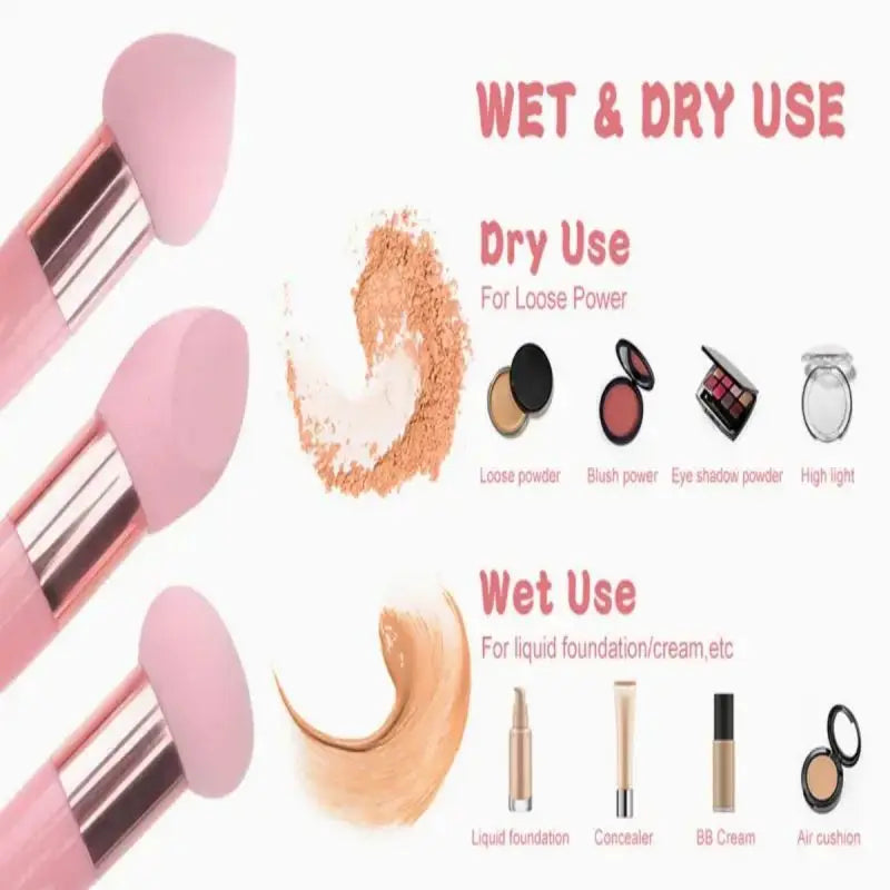 3Pcs Makeup Sponge Beauty Foundation Blending Sponge Makeup Sponge Wedge Foundation Sponges With Handle Cosmetic Blender Profess Lootquake LLC