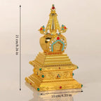 Buddha Statue Pagoda,Engraving Inlaid Gem Tibetan Alloy Double-Layer Tower,Altars Stupa,Buddhist Item Religious Decorative Lootquake LLC