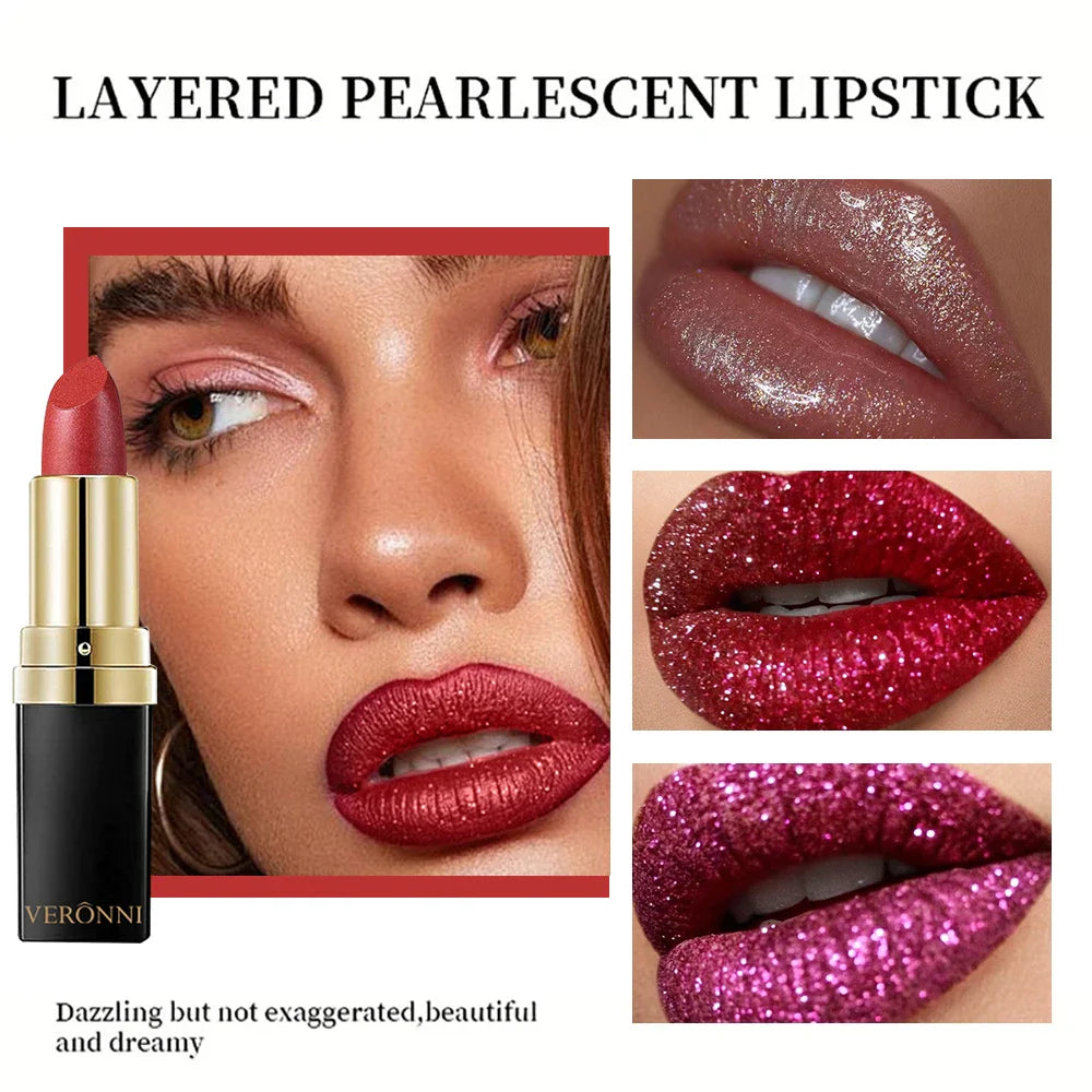 Diamond Shimmer Lipstick Lip Gloss High Pigmented Long Lasting 10 Colors Glitter Lipgloss Lips Makeup Cosmetics Sexy Make Up Lootquake LLC