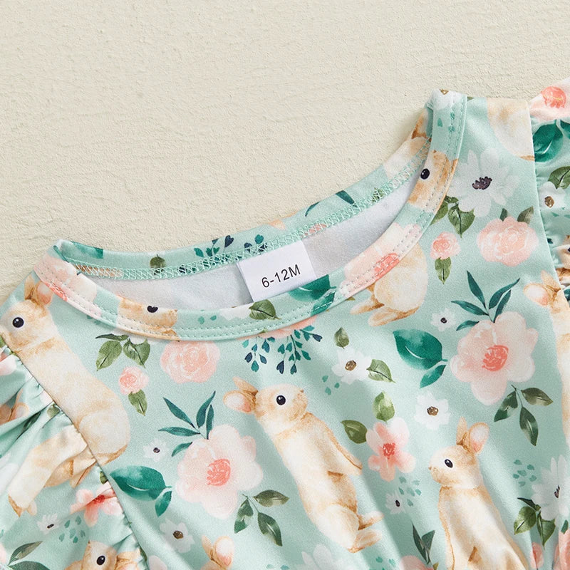 Baby Girl Easter Outfit Pink Floral Print Ruffle Sleeve Round Neck A-Line Dress for Spring and Summer Celebrations Lootquake LLC