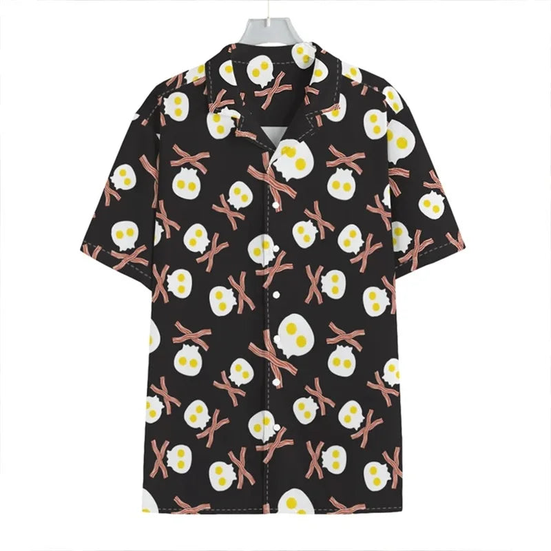 Funny Fried Egg Pattern Print Hawaiian Shirts For Men Summer Short Sleeve Holiday Beach Shirt 3d Print Mens Blouse Shirt Lootquake LLC
