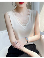new woman clothing vest camis Tank top women's suit bottom lace lining 2024 summer new silk satin sleeveless top suspender vests
