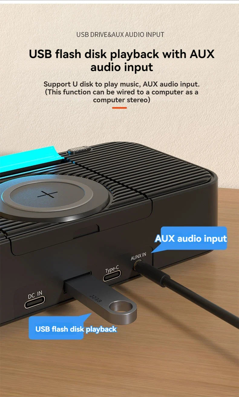 Portable Bluetooth Speaker with Wireless Charging Atmosphere Light Clock Alarm Function Double Speaker USB Charging Lootquake LLC