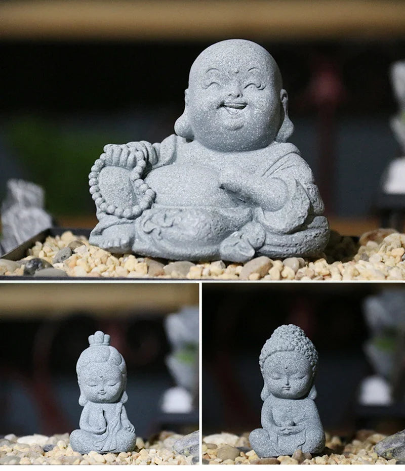 Buddha Stone Statue Little Buddhist Monks Tibetan Buddhism Figurines Zen Garden Ornament Meditation Home Aquarium Decoration Lootquake LLC