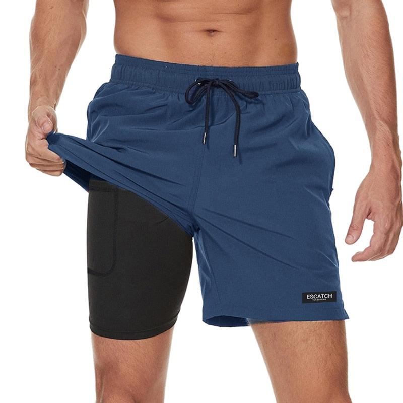 Men's Swimming Trunks with Compression Liner 2 in 1 Quick-Dry Gym Sports Shorts Swim Shorts with Pockets  Beach Swimming Trunks Quick Dry Swim Shorts with Pockets Stevvex