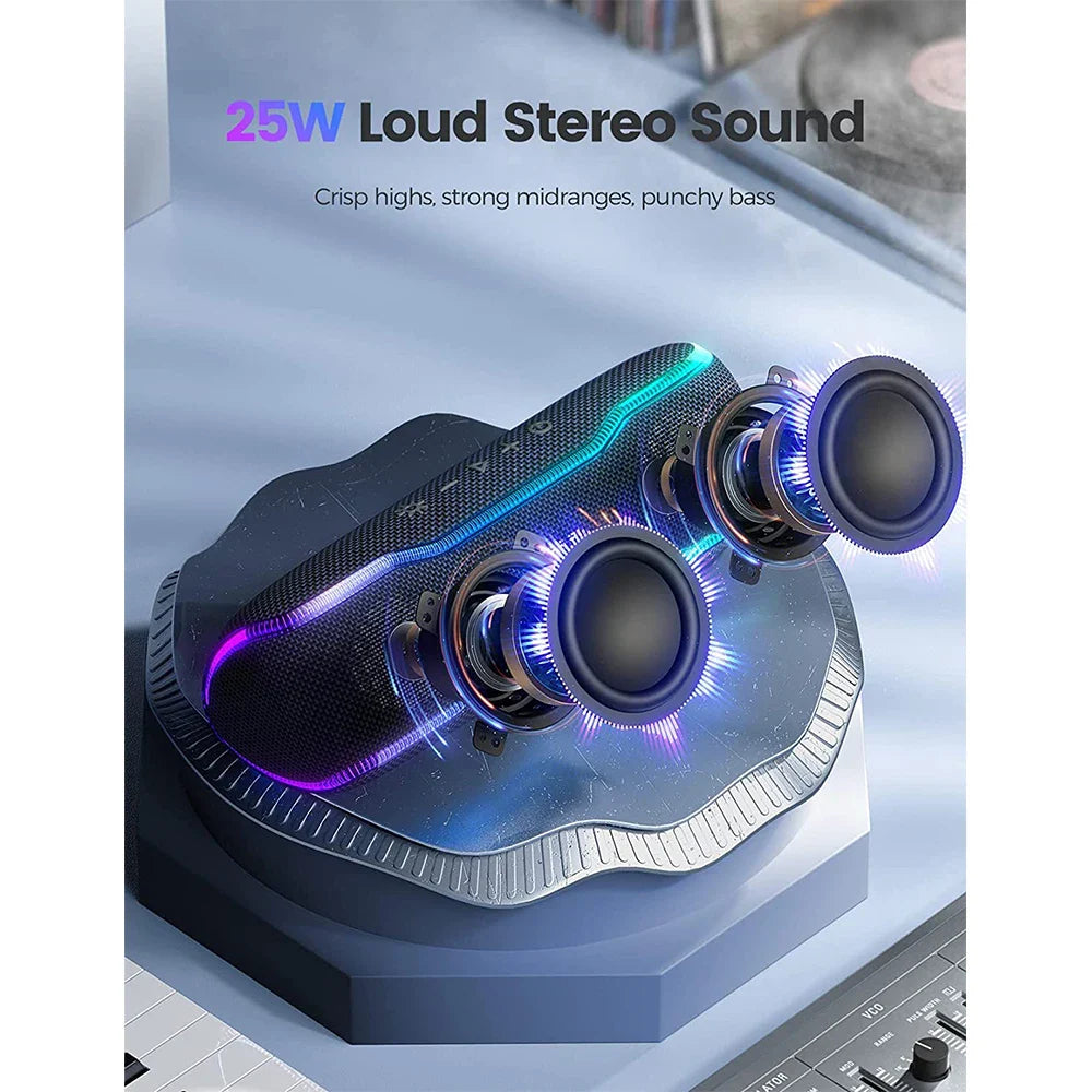 WISETIGER Bluetooth Speaker Outdoor IPX7 Waterproof 25W BT5.3 Loudspeaker Stereo Surround Speaker with Cool Pulsing EQ Lights Lootquake LLC