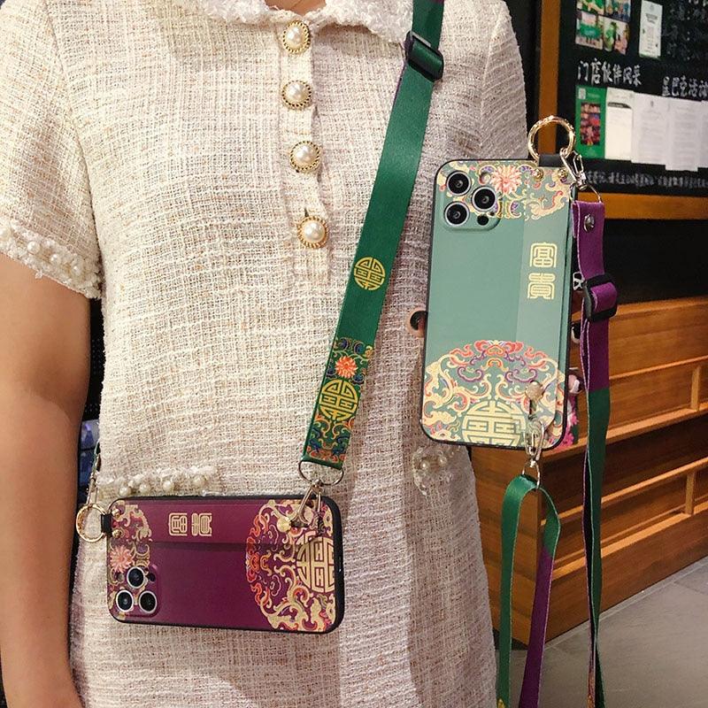 Ultra Luxury Case Cute Flower Design with Ring Kickstand Soft Crossbody Phone Cover for iPhone 13 14 Pro Max Case Fashion Crossbody Shoulder Strap Flower Leaf Phone Holder Cover for iPhone 12 11 X XR XS 7 8 Plus Stevvex