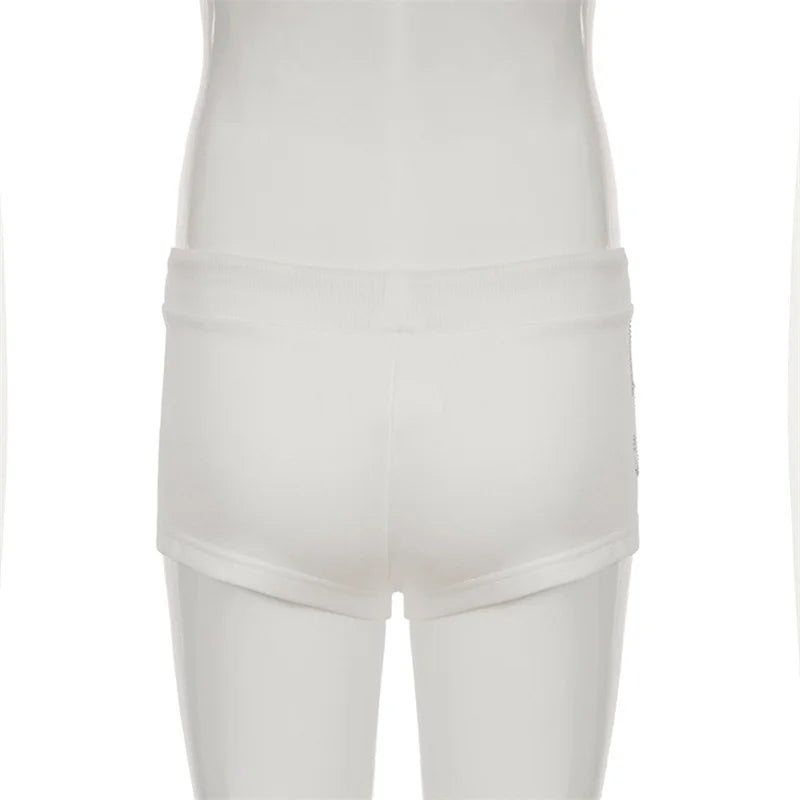 Y2K Rhinestone Summer Shorts for Beach Vibes THRIXINE