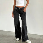 Lamuusaa Jeans y2k Clothes Women Solid Color Low Waist Waist Wide Leg Denim Pants Trousers with Multi Pockets 2000s Streetwear Lootquake LLC