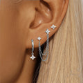 3PCS New Fashion Four Zircon Flower Hoop Earring Set For Women Stainless Steel Double Stud Chain Tassel Huggie Piercing Jewelry Lootquake LLC