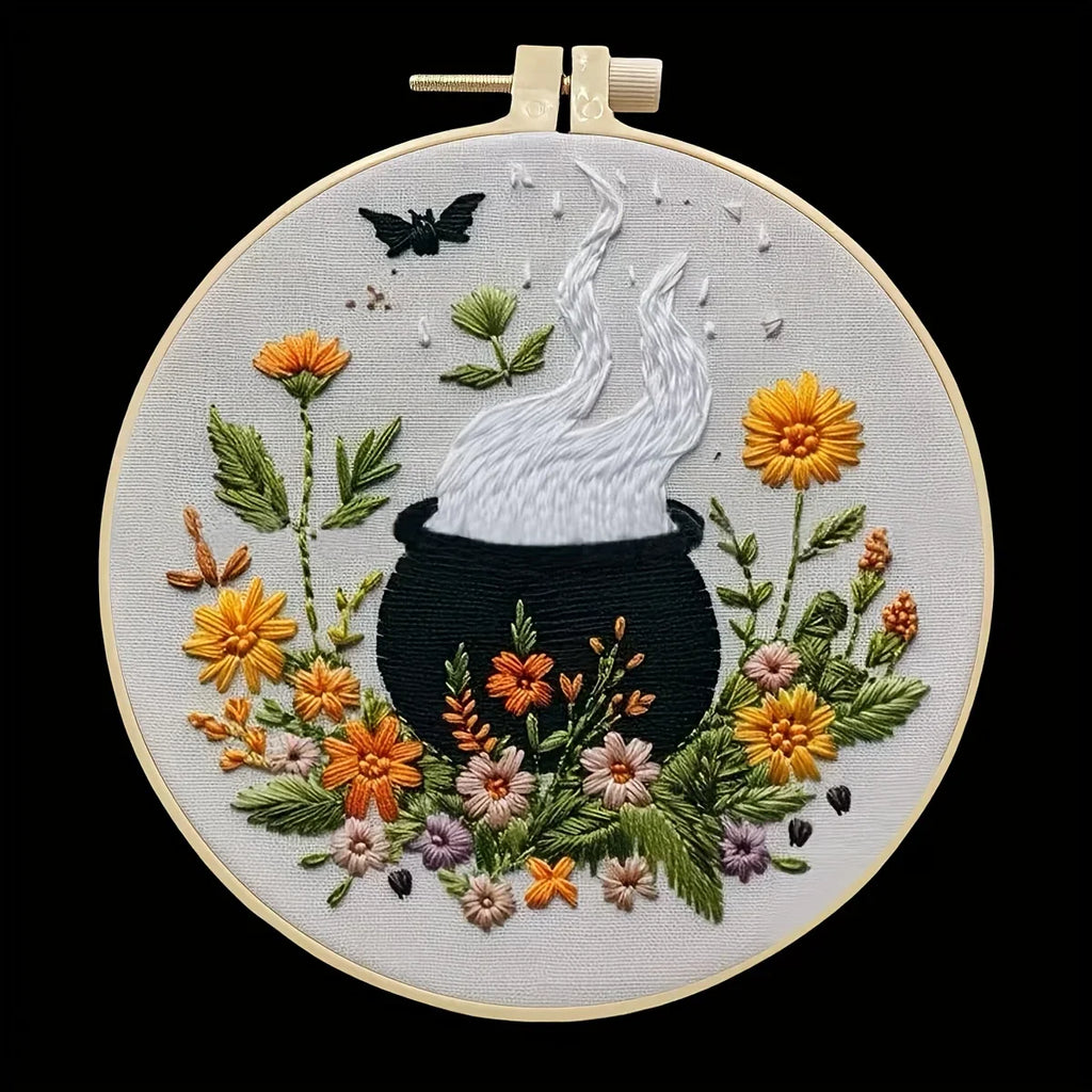 Halloween-themed pattern hand-embroidery DIY set material package, the set includes needles, threads, embroidery strips, and an Lootquake LLC