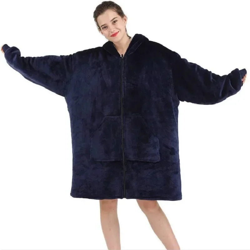 Hoodie Oversized Wearable Blanket Deep Pocket Comfy Sleeves Front Zipper Deluxe Fleece Sweatshirt Blanket Winter Blanket Lootquake LLC