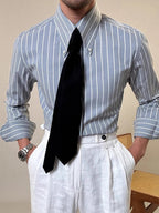 Vintage Striped Printed Slim Shirts Mens Casual Long Sleeve Lapel Buttoned Shirt 2025 Spring Fall Mens Shirt Naple Style Clothes Lootquake LLC