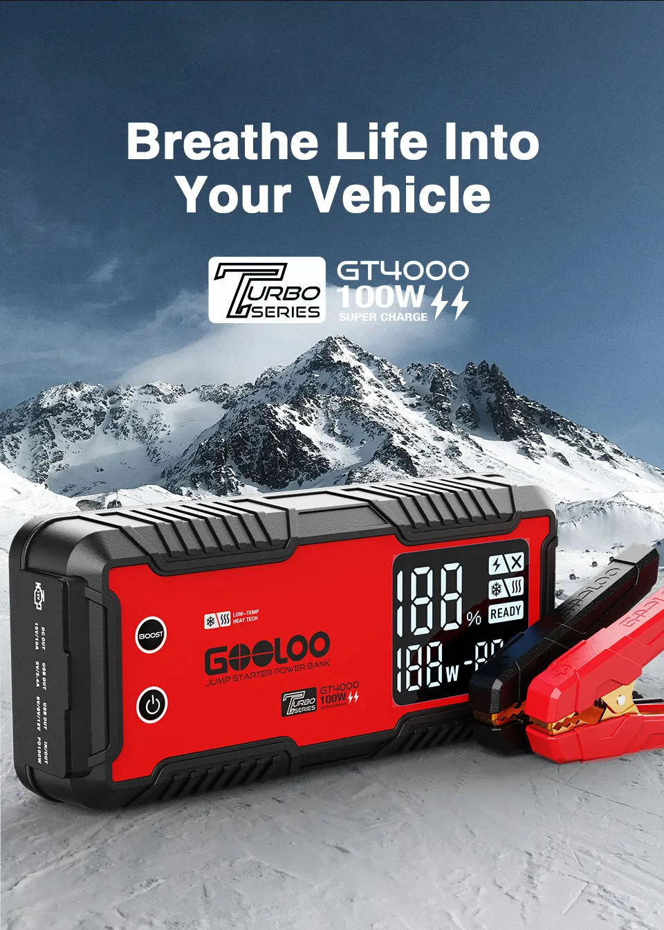 GOOLOO 4000A 12V Charger External Battery Booster 24000mah Car Jump Starter Car Battery PD100W Fast Charging Portable Power Bank Lootquake LLC