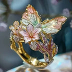 Aesthetic Flower Butterfly Rings for Female Romantic Rhinestone Stylish Non-fading Opening Ring Women Wedding Jewelry Party Gift