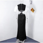 Elegant Puff Sleeve Long Dress For Women 2025 Sexy Hollow Out Waist Evening Party Dresses Female Vacation Lady Chic Beach Robe