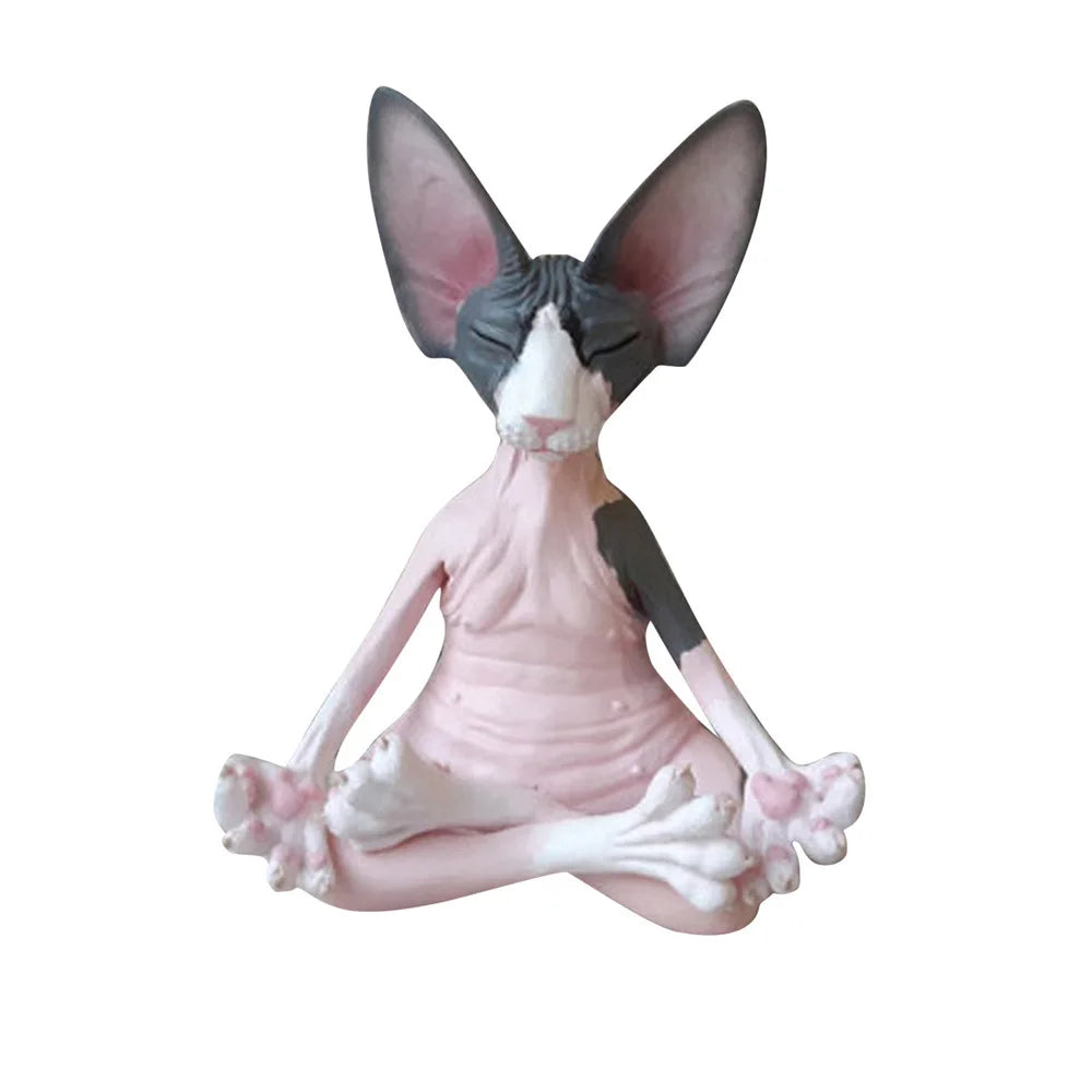 Meditation Yoga Happy Cat Whimsical Buddha Sphinx Cat Statue Art Deco Sculpture Outdoor Garden Statue Lootquake LLC