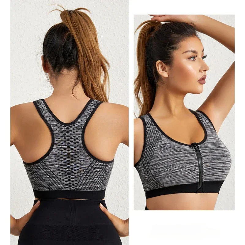 Space-Dyed Zip Sports Bra - Shockproof Style