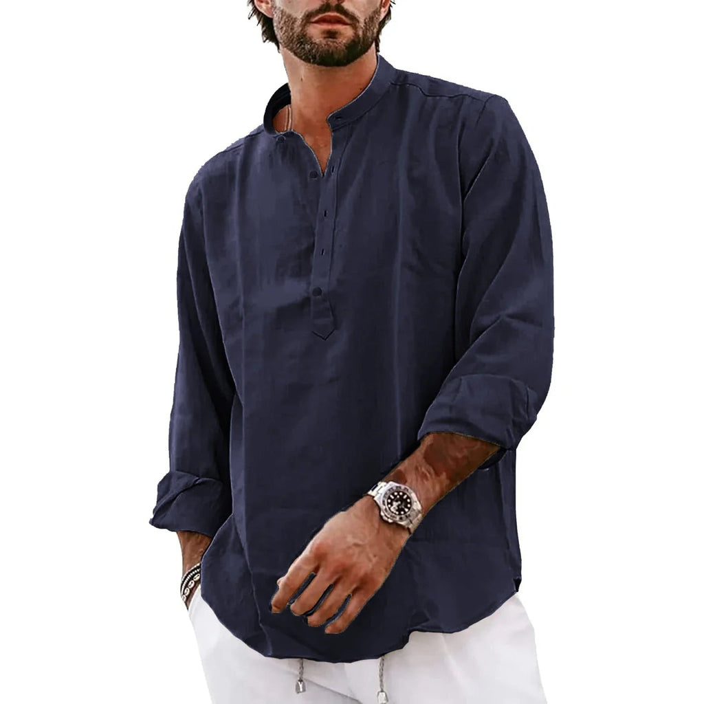 Streetwear Mens Cotton Linen Shirts Casual Lightweight Long Sleeve Henley Shirts for Men Beach Hawaiian Breathable T Shirts Lootquake LLC