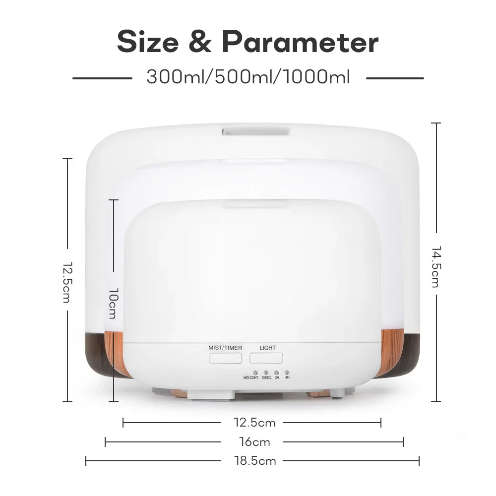 Air Humidifier Essential Oil Diffuser 300ML 500ML 1000ML With Lights Remote Control Ultrasound Electric Aromatherapy Diffuser Lootquake LLC