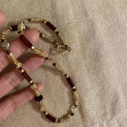 Autumn and Winter New Natural Stone Metal Splicing Bead Necklace for Women Double-layer Layered Collarbone Chain