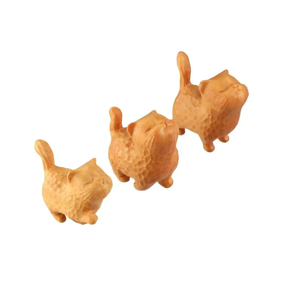 Cat Ornament Hand-carved Wooden Cat Statue Tiny Cute Cat Sculpture Miniature Creative Animal Figurine Desktop Lootquake LLC