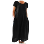 Spring Summer Woman Long Dress Office Lady Fshion Casual Loose Solid O-neck Short Sleeve Dresses For Women 2024 Female Robe