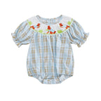Adorable Infant Easter Jumpsuit with Sweet Bunny Embroidery and Smocked Detailing - Stylish Short Sleeve Baby Girl Outfit for Lootquake LLC