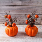Halloween Pumpkin Decor with Artificial Flowers  Party, Spooky Fall Home Decorations, Faux Floral Arrangement Gift