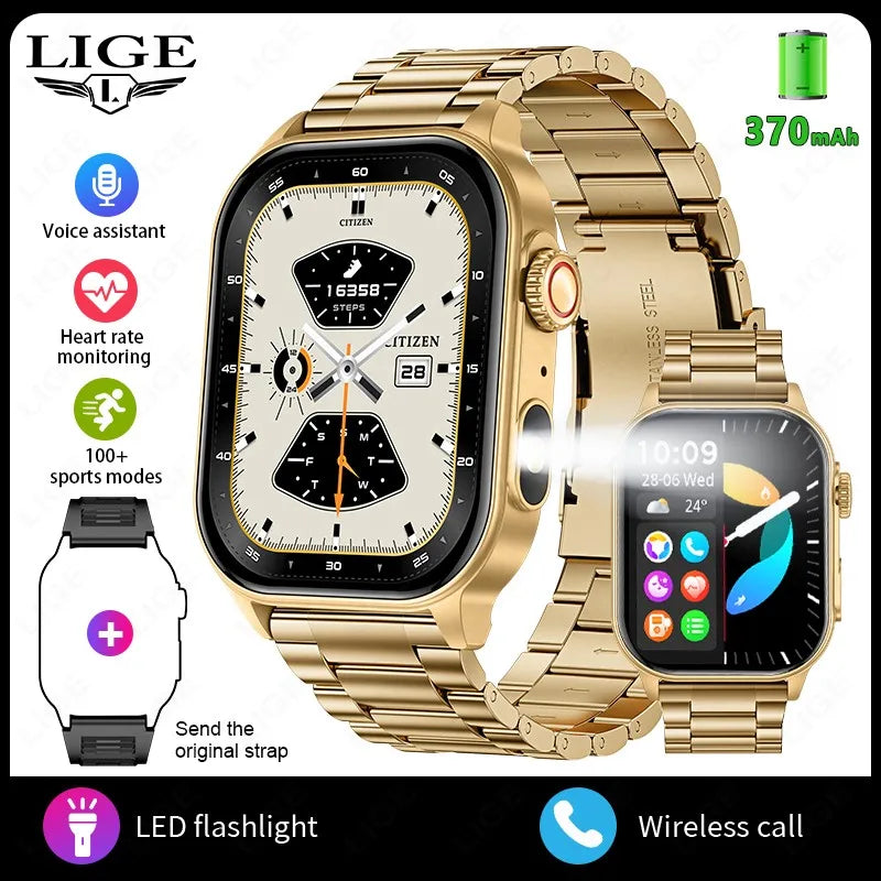 LIGE FlashSmart: 2 HD, AI, Sports & Health Tracker THRIXINE