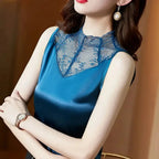 new woman clothing vest camis Tank top women's suit bottom lace lining 2024 summer new silk satin sleeveless top suspender vests