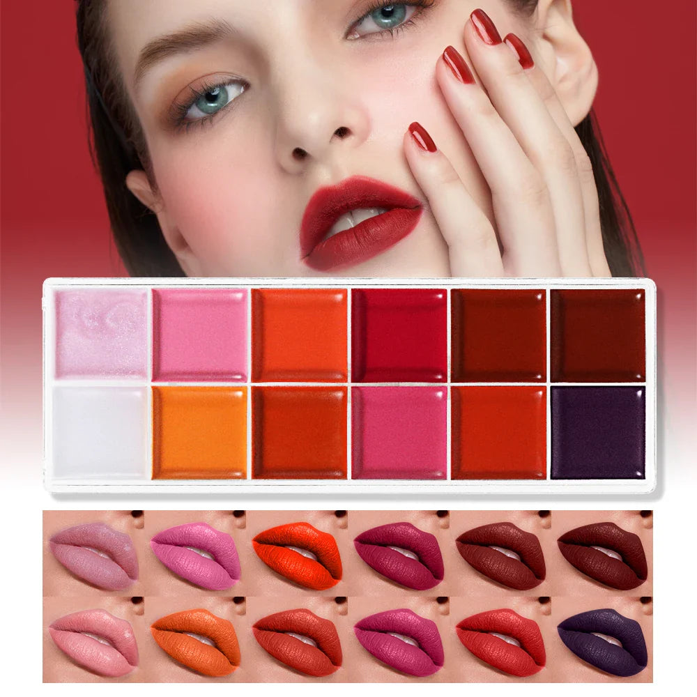 POPFEEL 12 Color Long-Lasting 2-in-1 Lipstick & Blush Palette - Lightweight, Hydrating Formula for Effortless Beauty。 Lootquake LLC