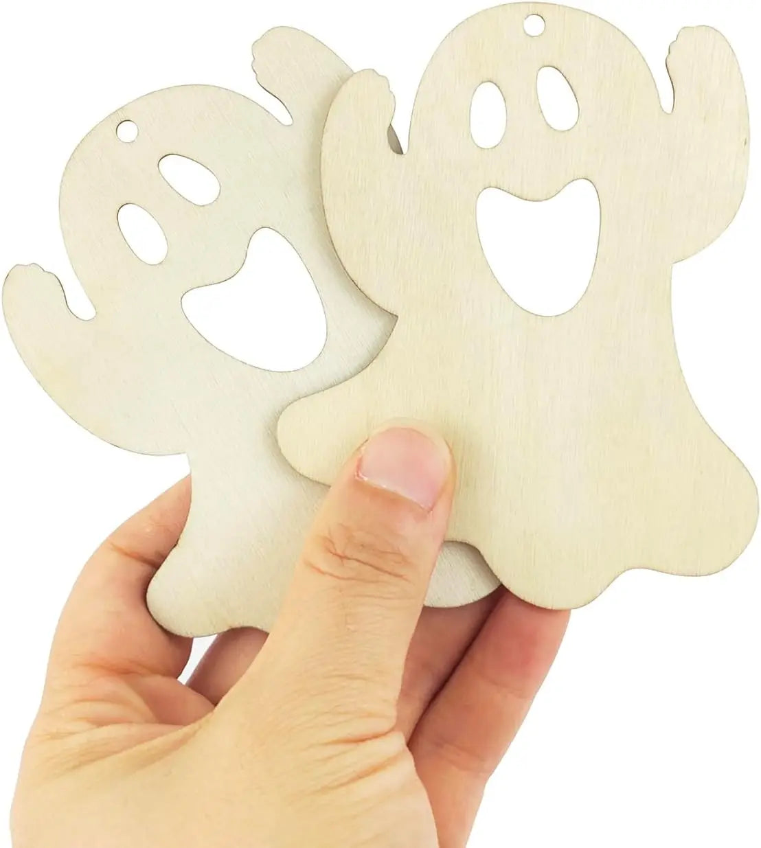 Halloween Wooden Ghost Cutouts Unfinished DIY Craft Hanging Ornaments Gift Tags for Home Party Decoration Ghost Theme Decor Lootquake LLC
