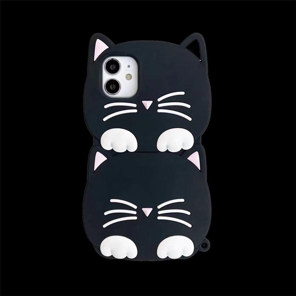 3D Cartoon Cute Cat Ear Phone Case For Iphone 12 13 11 Pro Max X Xr Xs Max 7 8 6 6s Plus Se 2020 Lucky Cat Cartoon Silicone Cat Phone Case Stevvex