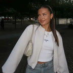 Autumn Luxe: Women's Cropped Faux Wool Bomber Jacket