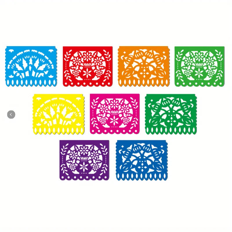 4 PCS Mexican Party Banners,  Plastic Papel Picado Mexico Decor, Easter Decor, ,  Day of The Dead Decoration, 18 Feet Total  ﻿ Lootquake LLC