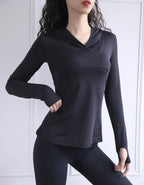 BreatheFit Women's Long Sleeve Yoga Hoodie Top THRIXINE