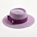 NEW Spring Summer Straw Hats for Women Round Bumpy Surface Flat Top Bowknot Dress Cap Travel Beach Sun Hat Gorra