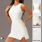 Active Zipper Tennis Dress with Shorts & Padded Support