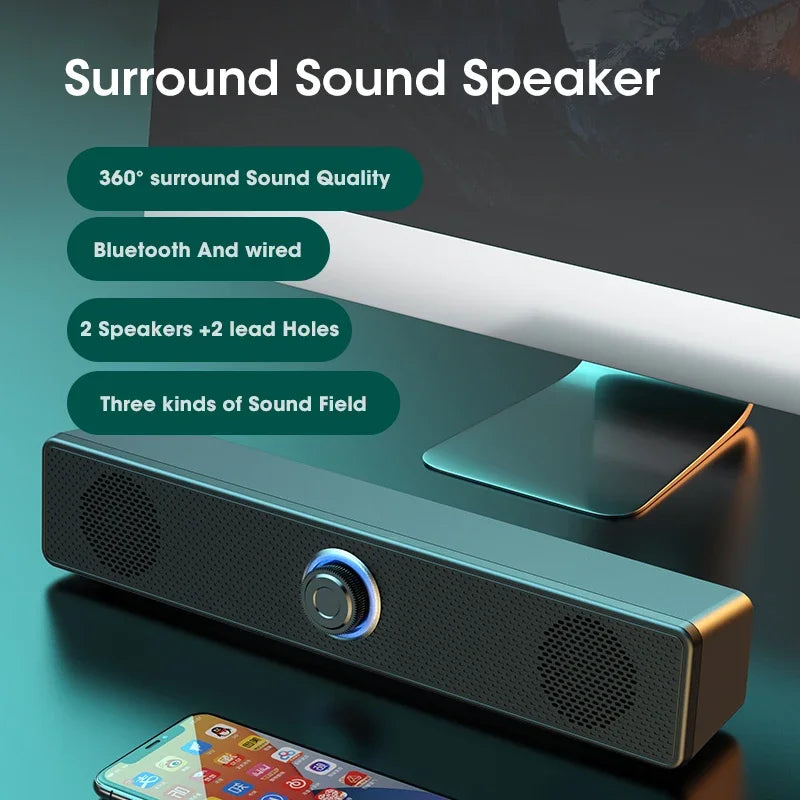 Salange Bluetooth Speaker USB Wired 3.5mm Port Sound Bar for PC Game Console Smartphone Laptop Tablet Black Desk Set Long Lootquake LLC