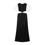Elegant Puff Sleeve Long Dress For Women 2025 Sexy Hollow Out Waist Evening Party Dresses Female Vacation Lady Chic Beach Robe