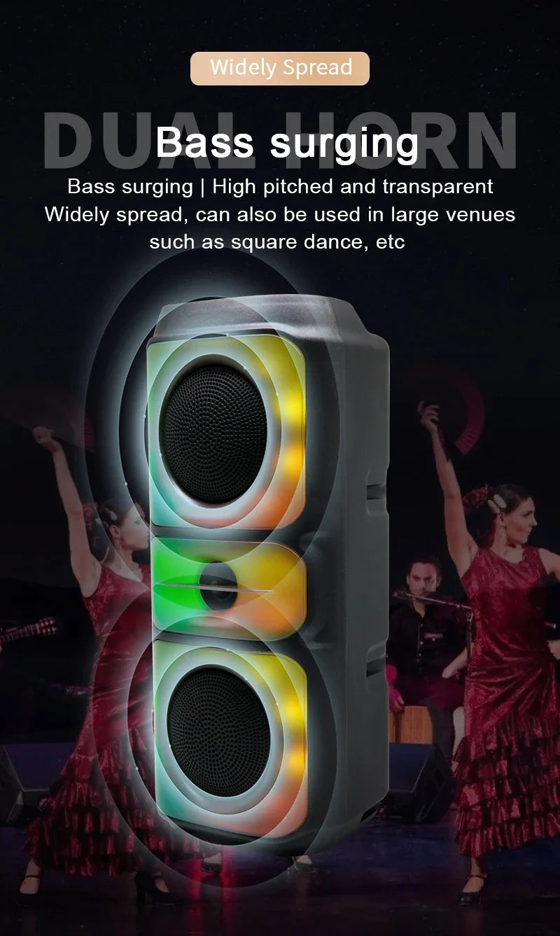 Super Large Outdoor Bluetooth Speaker RGB  Karaoke Double Horn Subwoofer Portable Wireless Column Bass Sound supports FM/TF Lootquake LLC