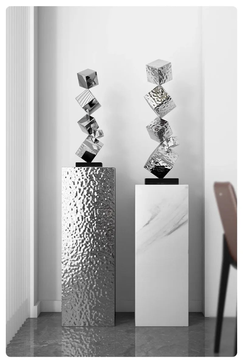 Stainless Steel Geometric Modeling Statues Modern Simple Luxury Living Room Entrance Hall Lobby Creative Sculptures Home Decor Lootquake LLC