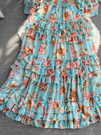 Summer New Off Shoulder  Wrap Waist to Show Thin A-line Fragmented Cake Dress Women's Beach Vacation Chiffon Long Dress GD820