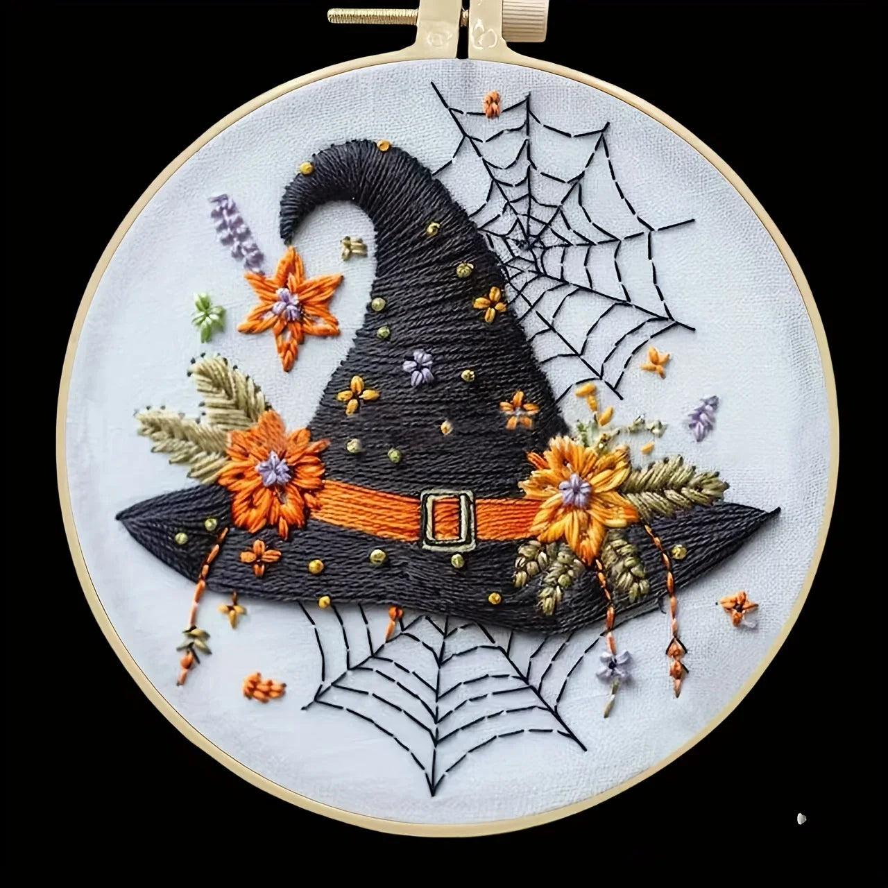 Halloween-themed pattern hand-embroidery DIY set material package, the set includes needles, threads, embroidery strips, and an Lootquake LLC