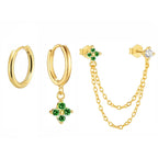3PCS New Fashion Four Zircon Flower Hoop Earring Set For Women Stainless Steel Double Stud Chain Tassel Huggie Piercing Jewelry Lootquake LLC