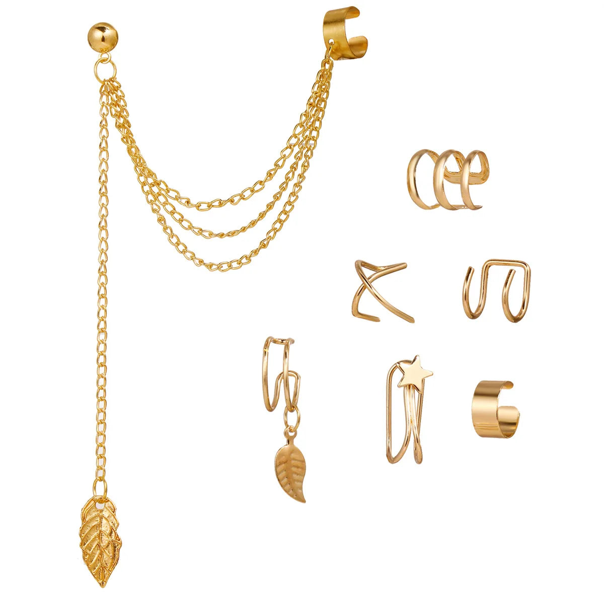 LATS Gold Color Leaves Ear Cuffs, Black Non-Piercing Ear Clip Earrings for Women & Men Lootquake LLC