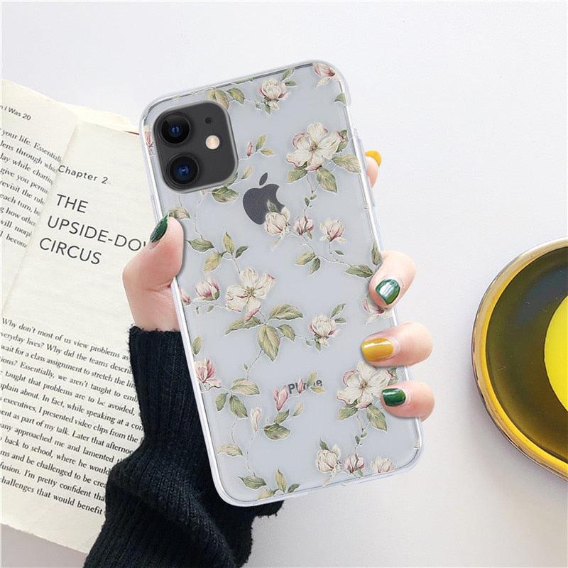 Fashion Flower Phone Case For Iphone 7 8 Plus  Iphone Xr X Xs Silicone Ultra Thin Shockproof Mobile Phone Case With Fashion Pattern Cover Stylish Beautiful Flower Pattern Colored iphone Case Stevvex