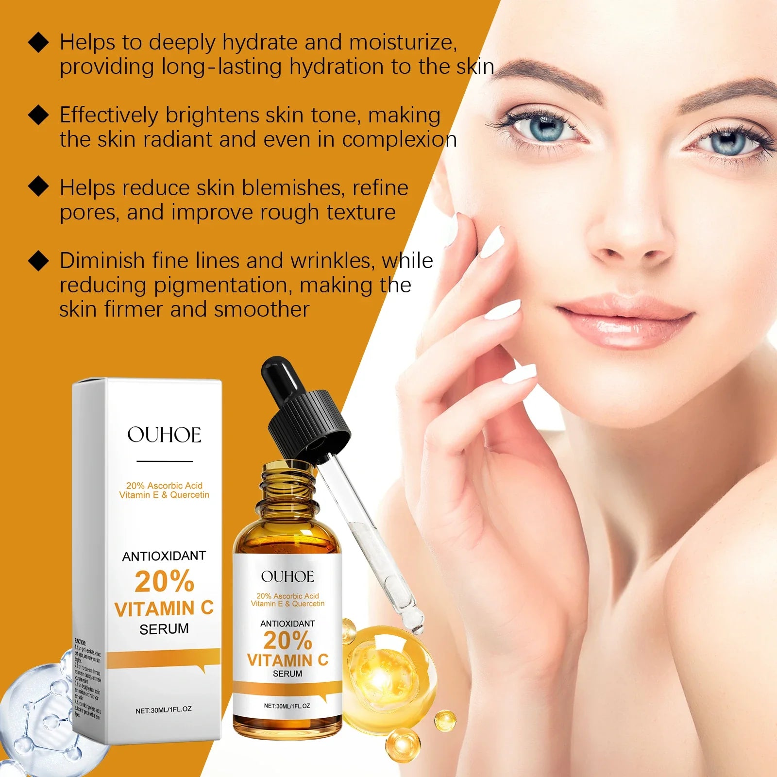Vitamin C Facial Serum Anti Aging Deep Hydrating Fade Fine Wrinkles Brightening Moisturizing Repair Nourishing Skin Care Essence Lootquake LLC